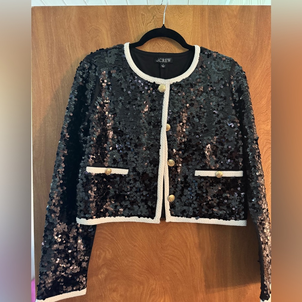 J Crew Black Sequin Sweater Jacket